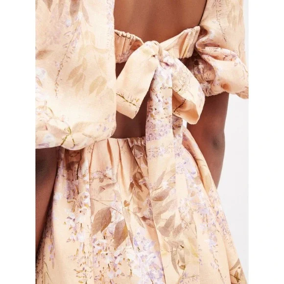 Zimmermann Rosa Cut Out Mini Dress Size 0 US XS Floral Linen - Picture 3 of 9